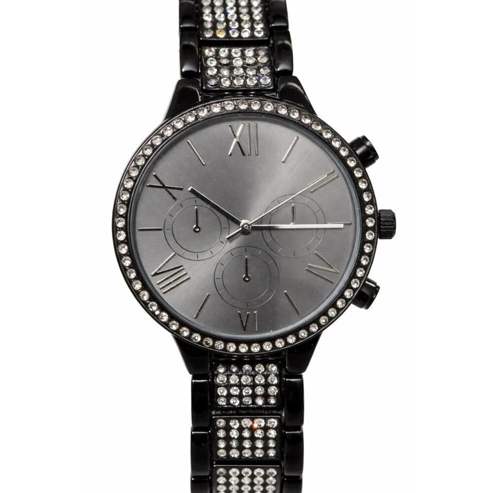 INC International Concepts Women’s Black Crystal Bracelet Watch New-Open Box